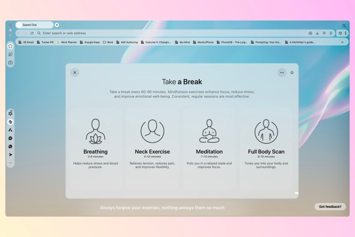 Opera Air web browser relaxation breathing exercises guided meditation.