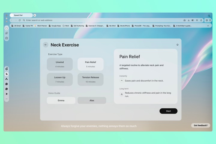 Opera Air web browser relaxation neck exercises.