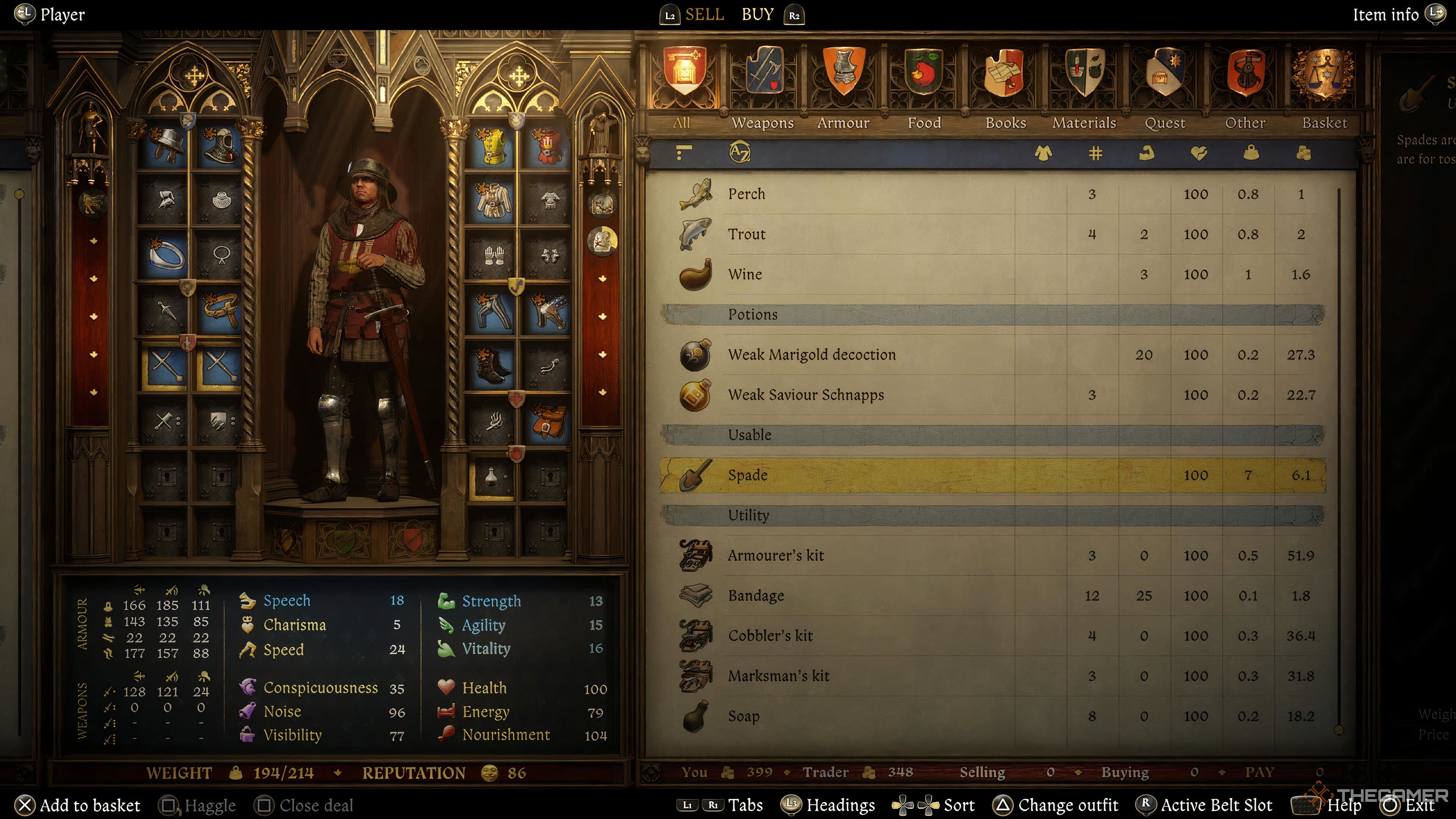 A spade being sold in Kingdom Come: Deliverance 2.