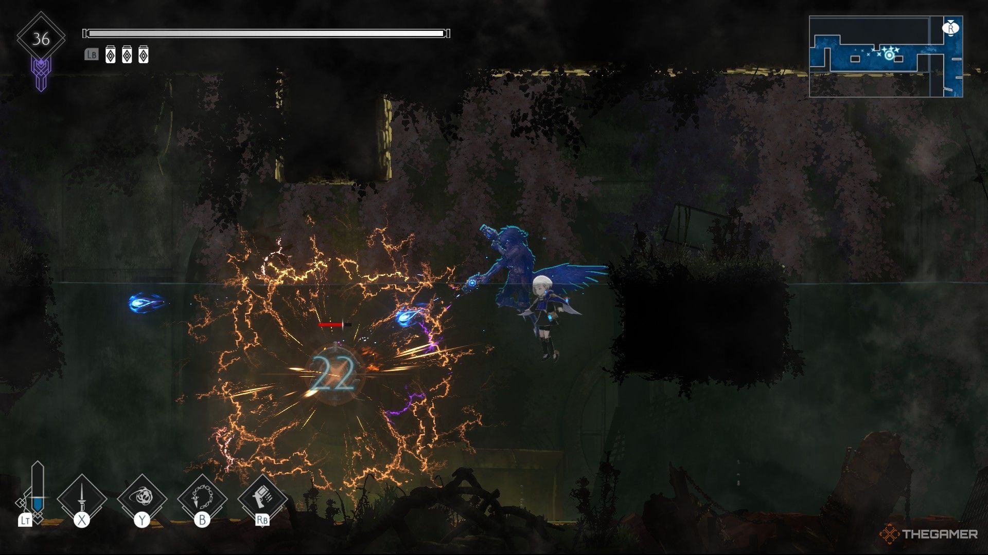 Yolvan attacking an underwater enemy in Ender Magnolia: Bloom In The Mist.