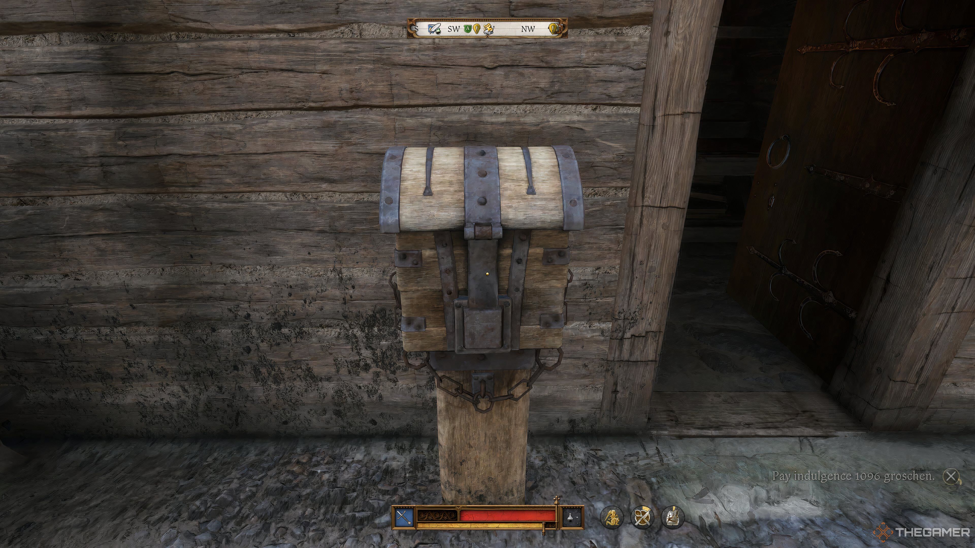 An Indulgence Chest outside a church in Kingdom Come: Deliverance 2.