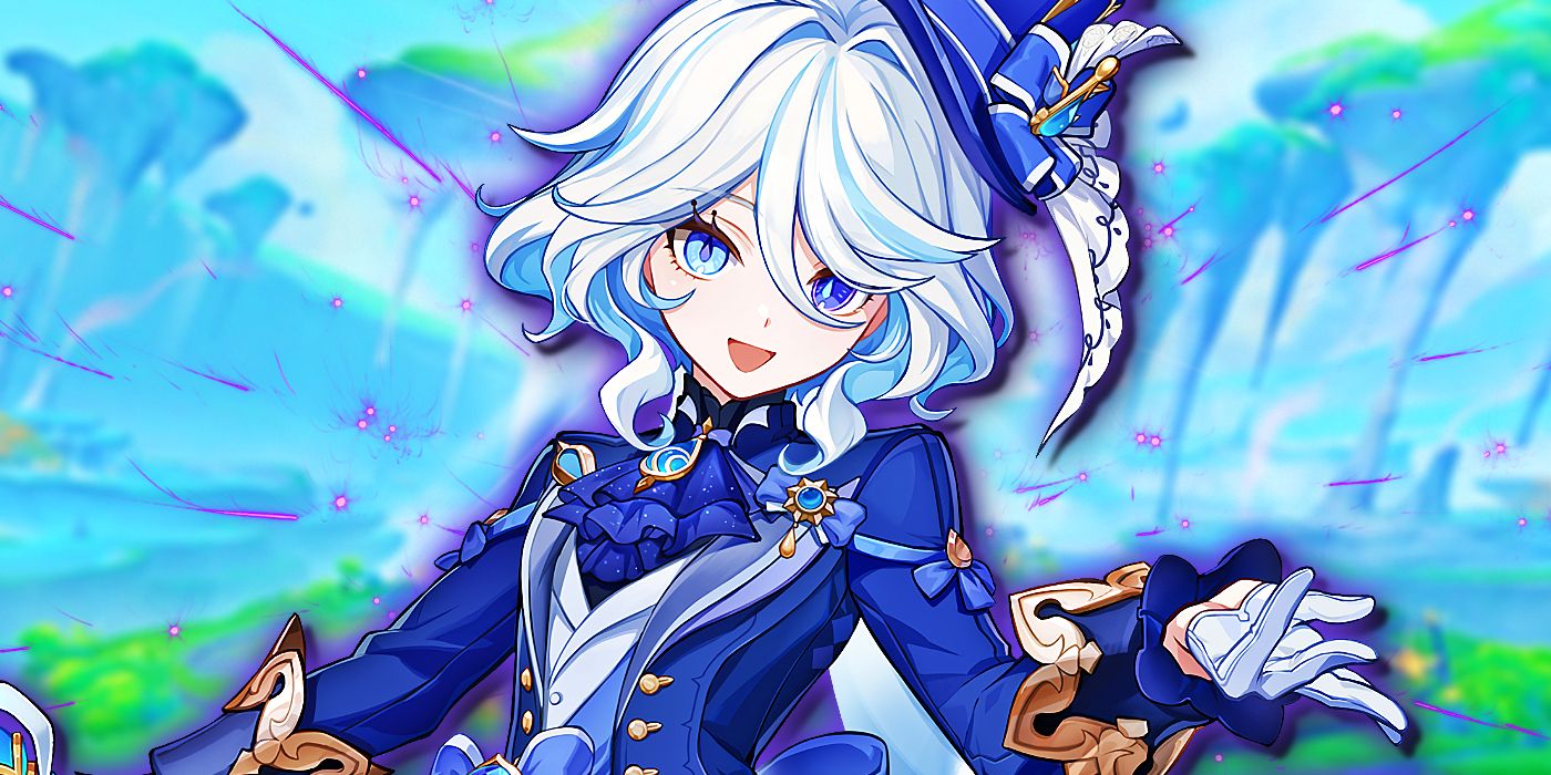 Furina looks joyful with Natlan in the background.