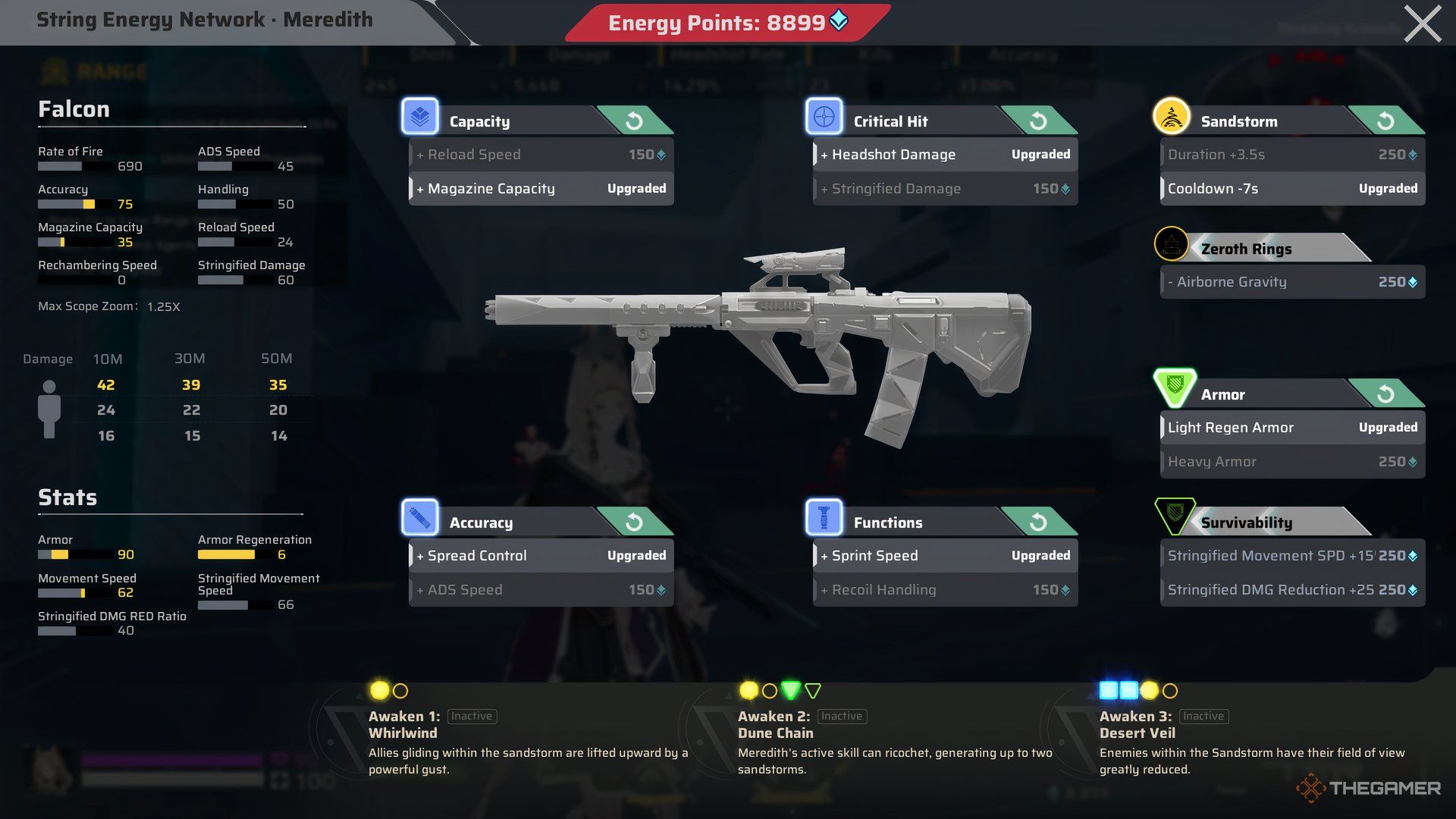 An image showcasing the Falcon AR in Meredith's loadout for Strinova.