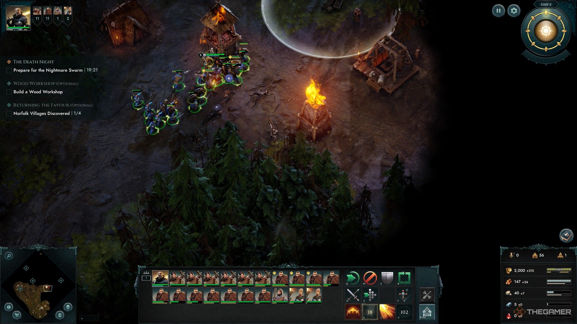 Edwin gathers his troops near a light source in Age of Darkness: Final Stand.