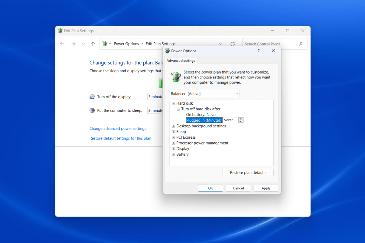 Windows 11 Power Plan Settings to prevent SSD sleep