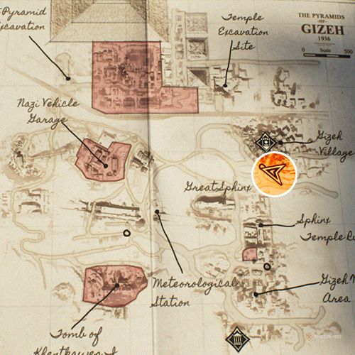 An orange circle indicates the location of the Baal Statue lost artifact in Indiana Jones And The Great Circle