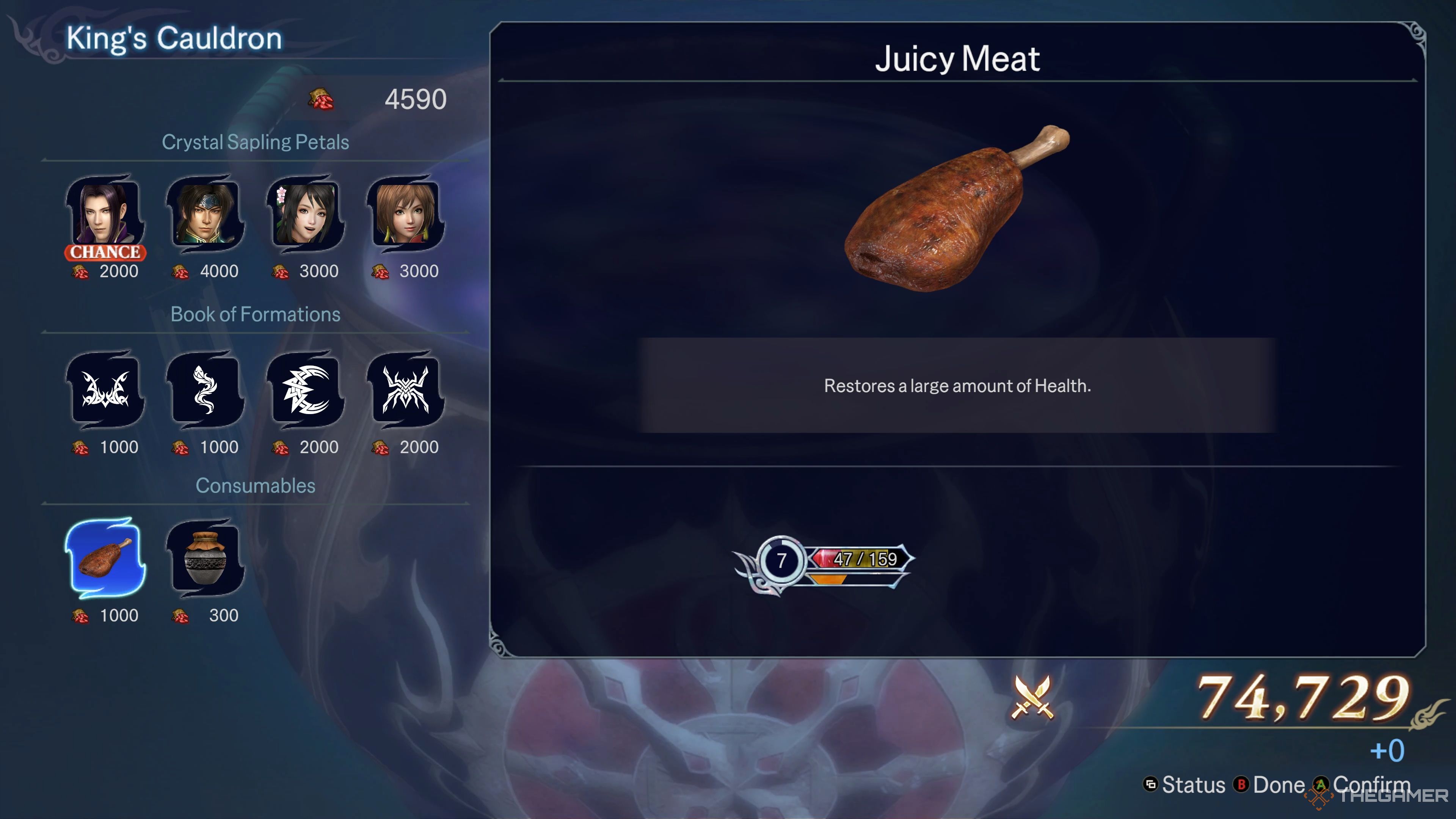 Purchasing Juicy Meat from the King's Cauldron in Warriors: Abyss.