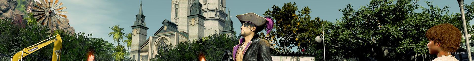 A banner of Majima on Nele Island in Like a Dragon: Pirate Yakuza in Hawaii.