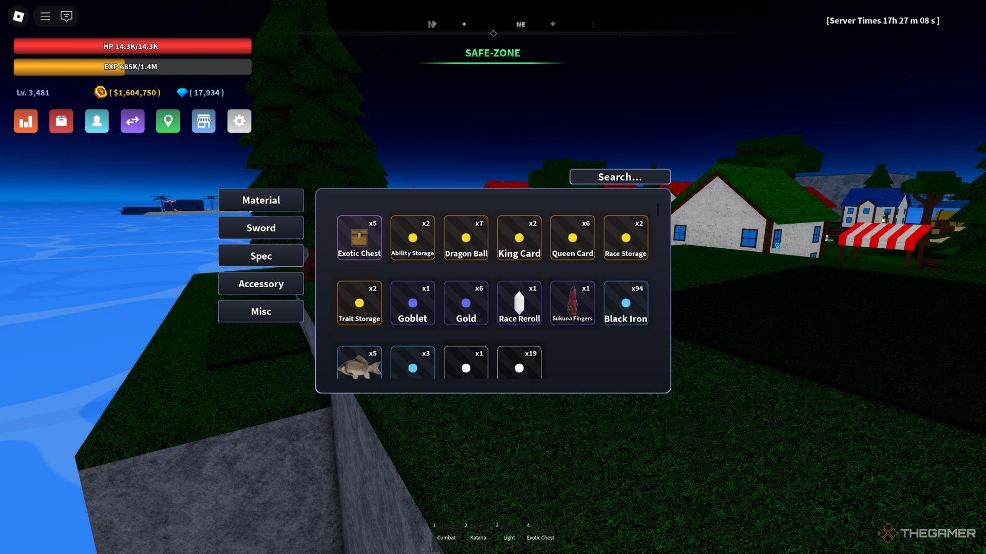 The player character showcases Exotic Chests in Verse Piece.