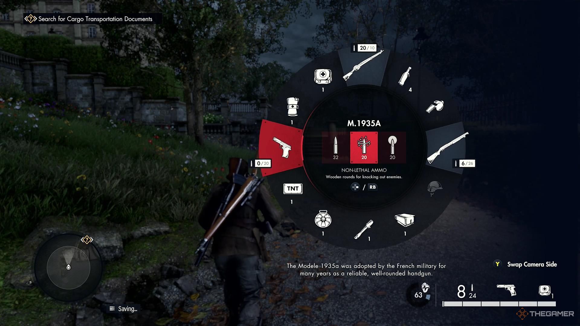 Non-lethal ammo highlighted in the inventory screen in Sniper Elite Resistance.