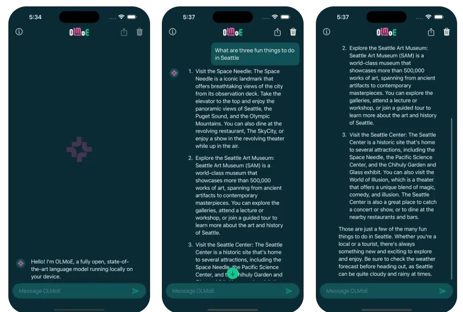 OLMoE App on iPhone