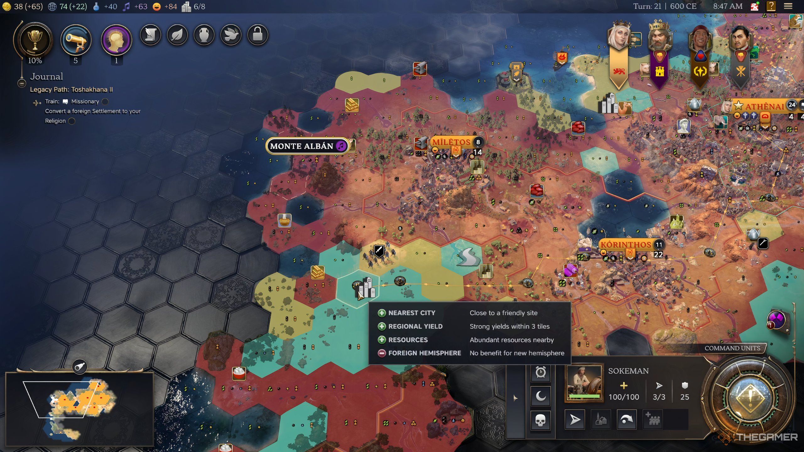 A settler in Civilization 7 identifies a tile for settlement.