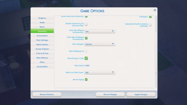 The Sims 4 Game Options.