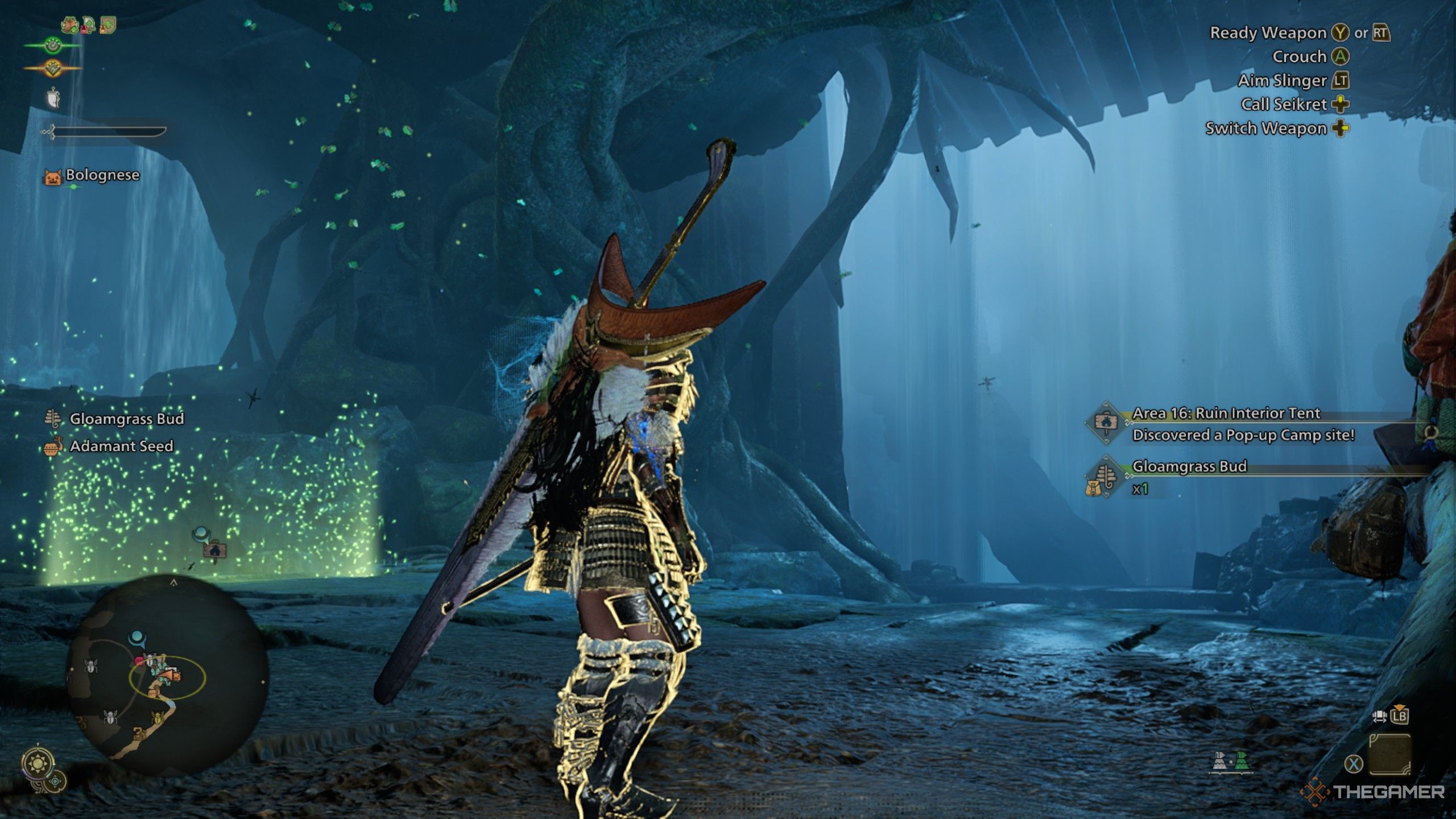 Monster Hunter Wilds pop-up camp ruin interior.