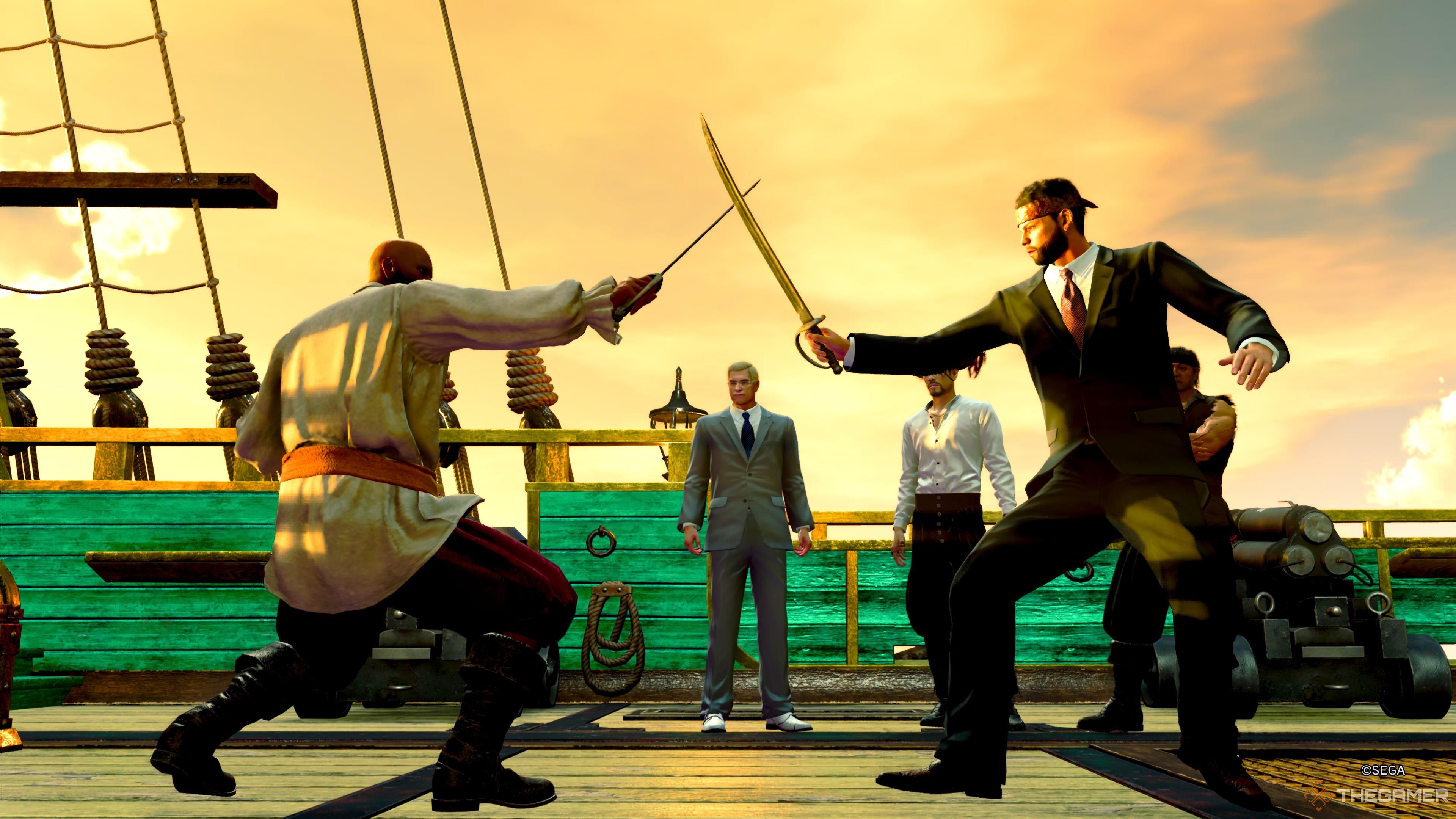 A sword fight integral to the third scenario in the Corpirate Compliance substory in Like A Dragon: Pirate Yakuza in Hawaii.