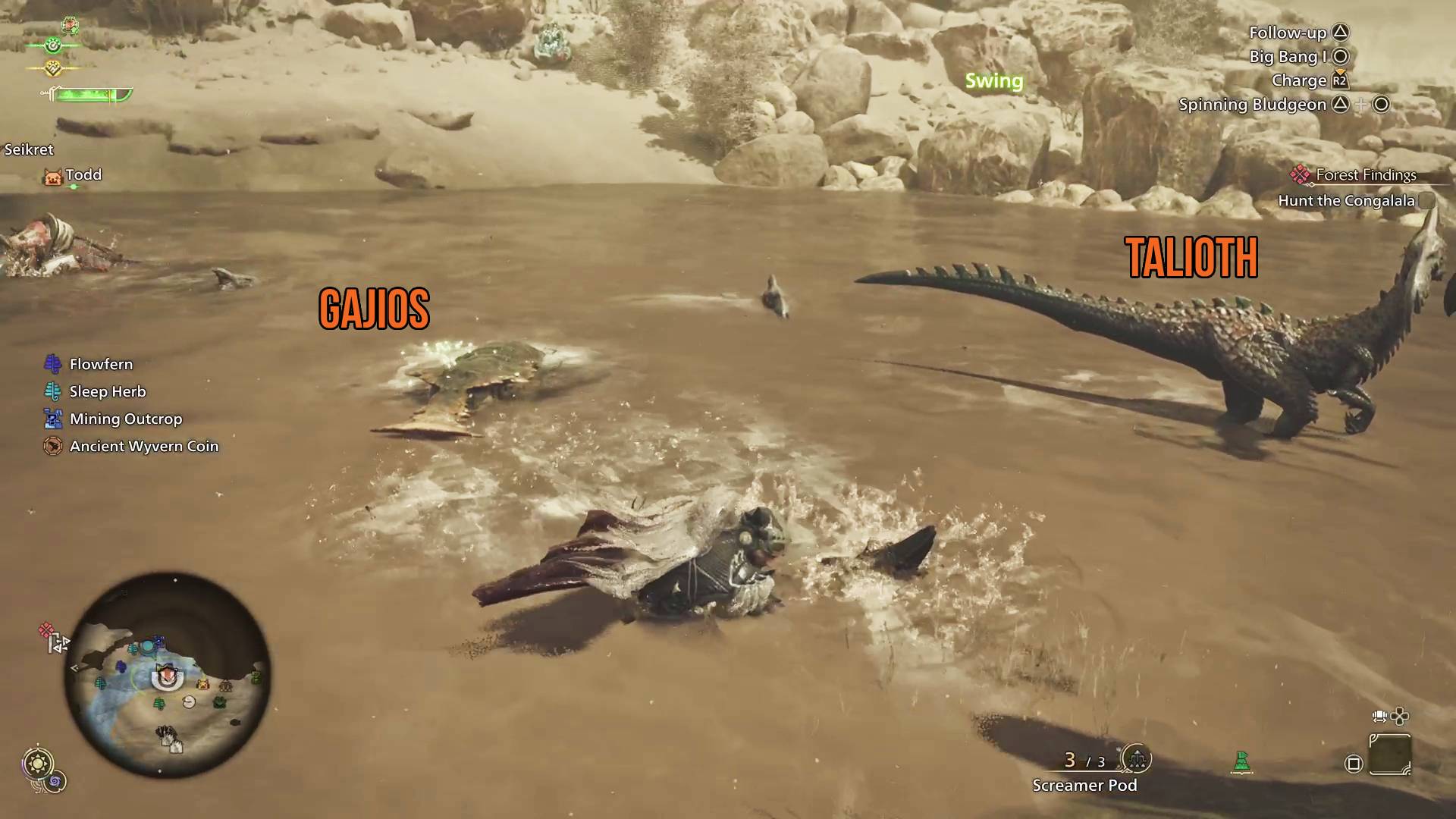 Monster Hunter Wilds Gajios and Talioth in a river