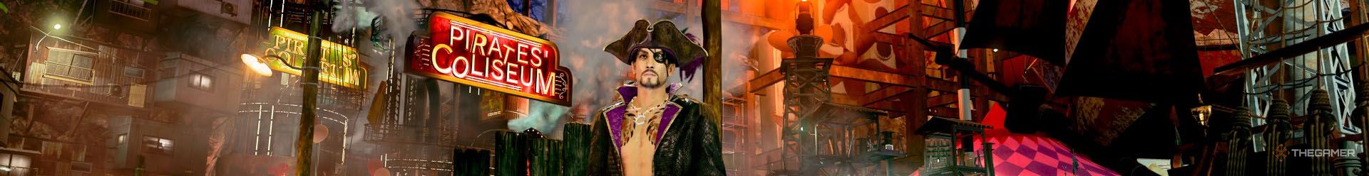 A banner of Majima in Madlantis in Like a Dragon: Pirate Yakuza in Hawaii.