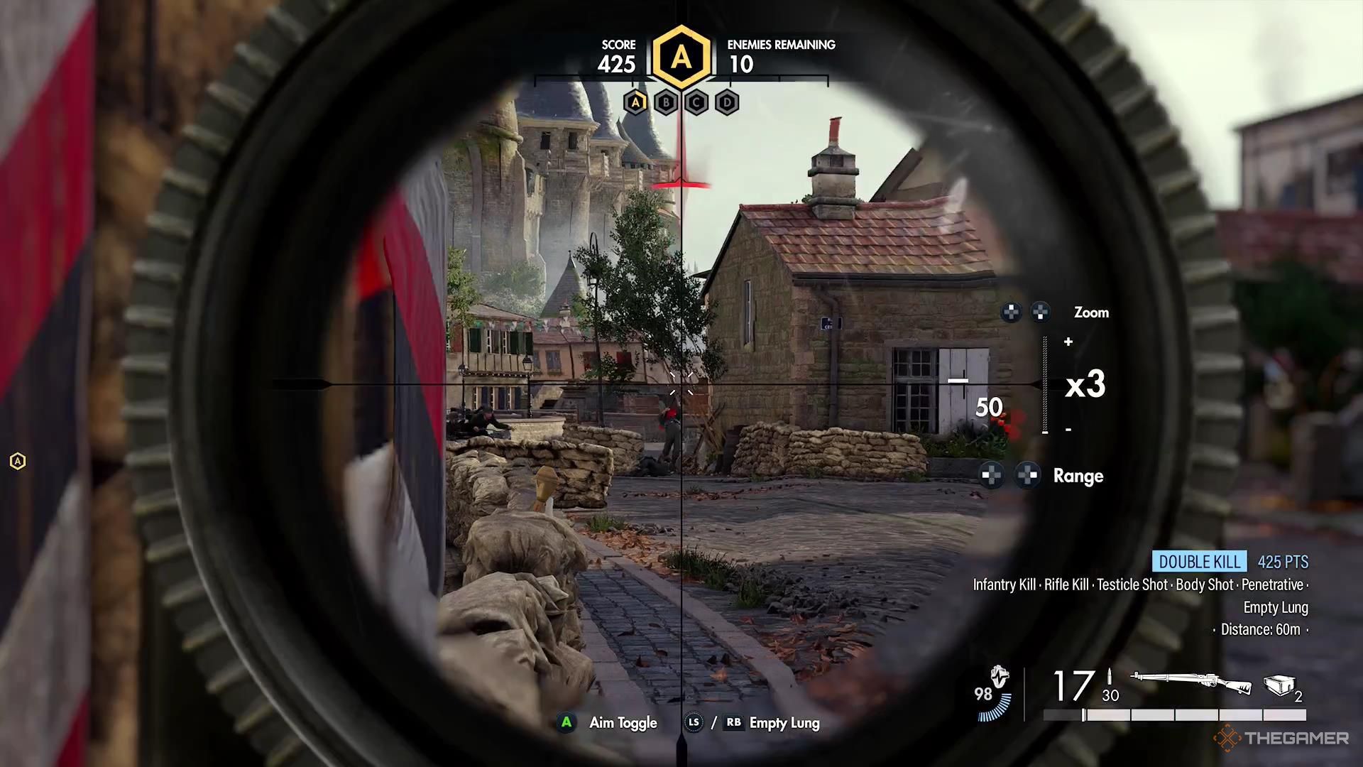 Points are displayed for a double kill in Sniper Elite Resistance