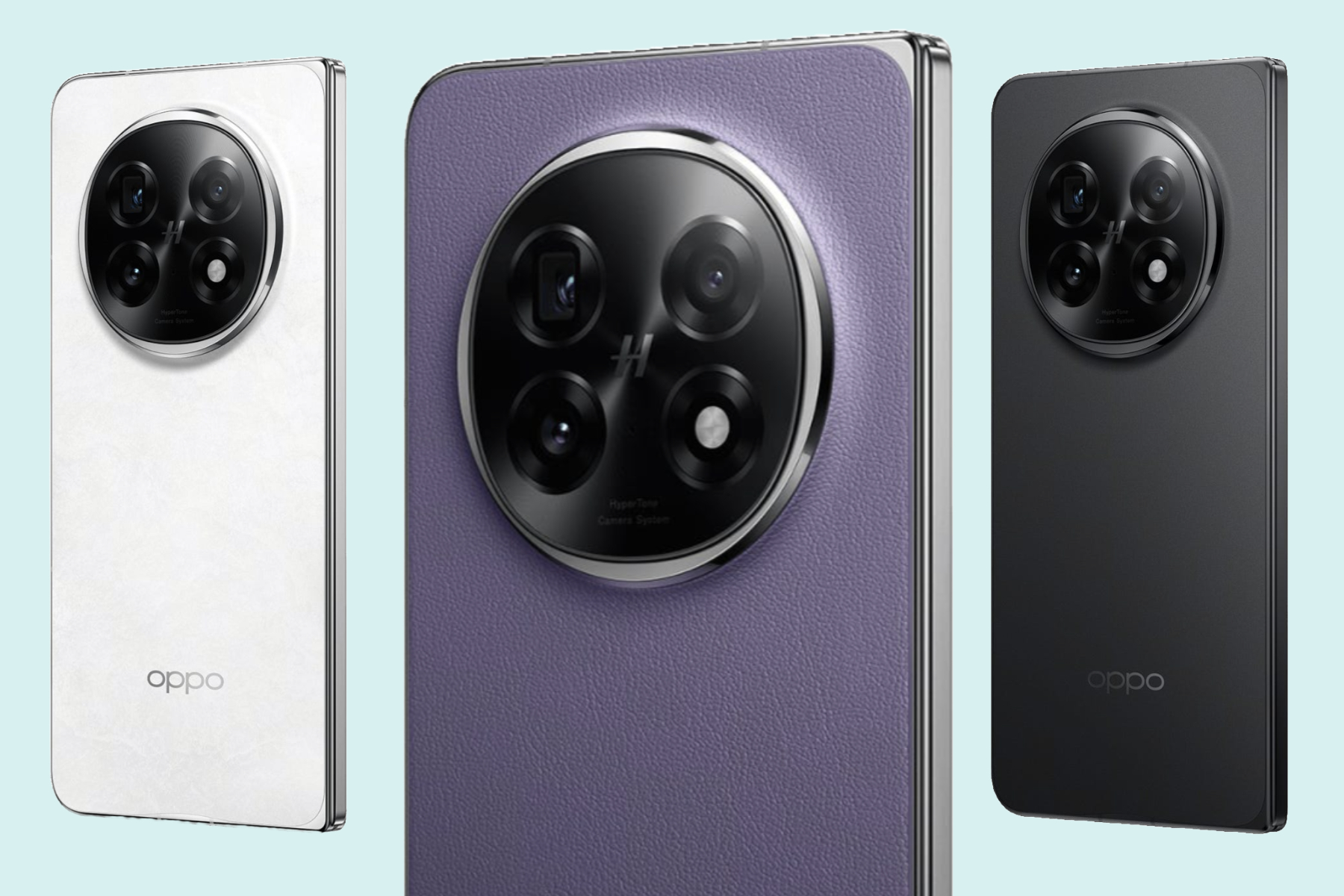 Oppo Find N5 in white, purple, and black.
