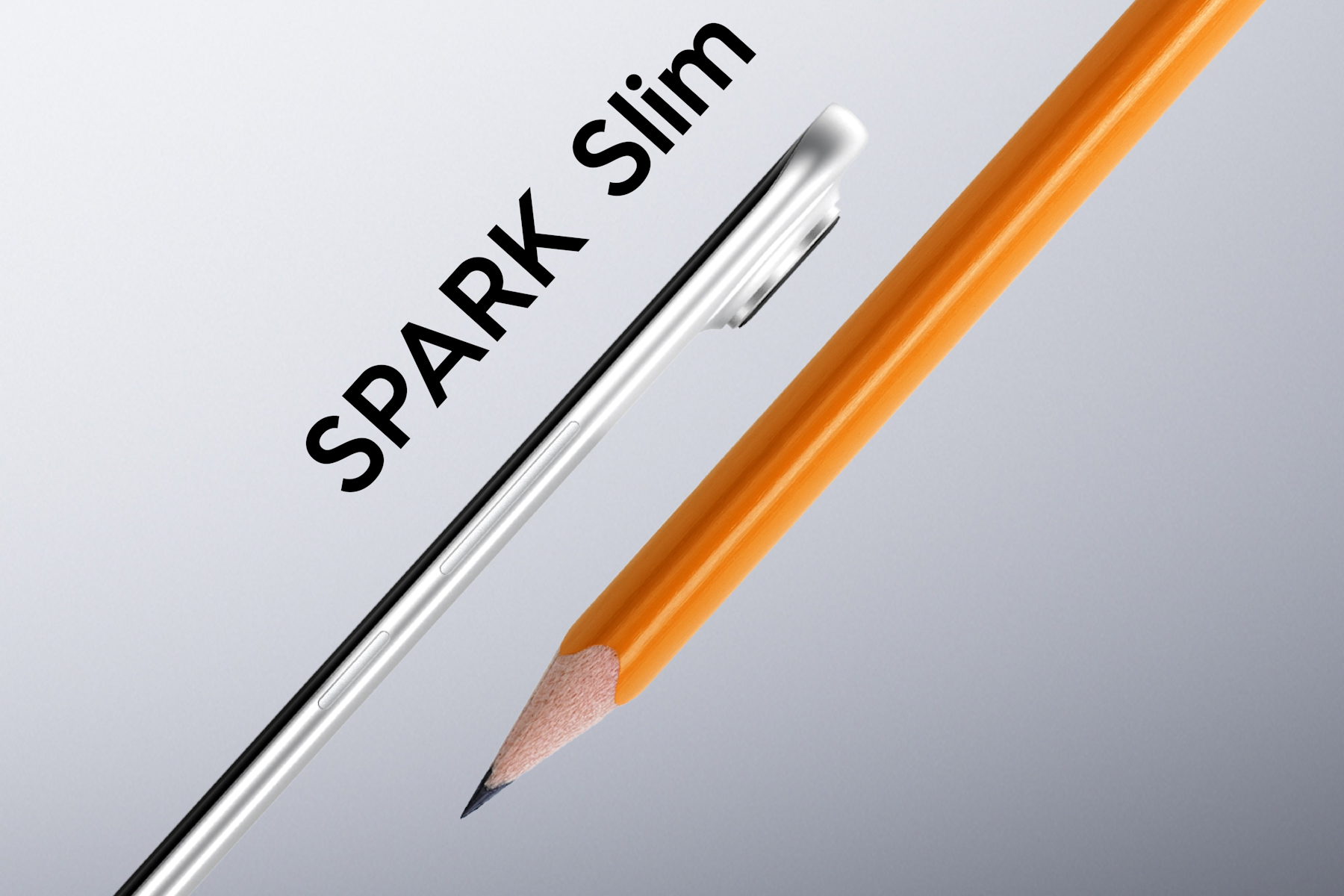 Side profile of Tecno Spark Slim compared with a pencil.