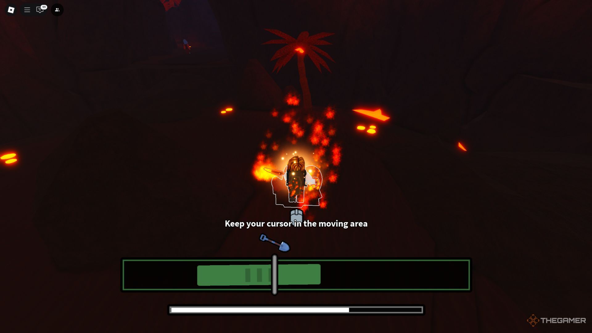 The player character digs up an item in the Devil's Pit area in Dig It.