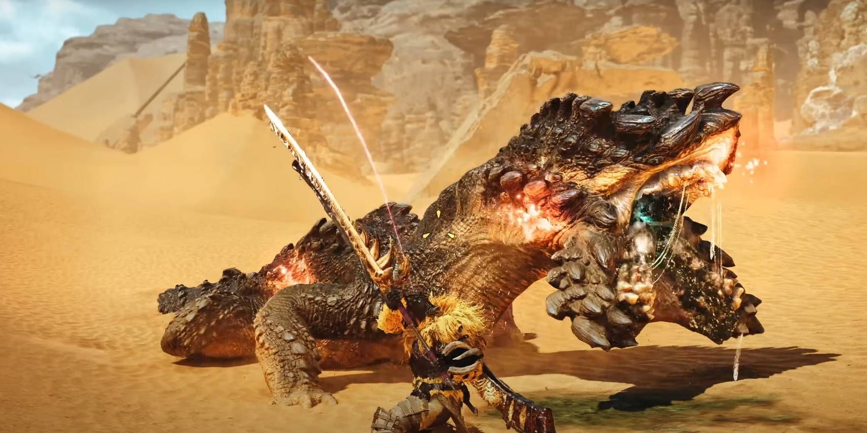 Monster Hunter Wilds Longsword weapon using Focus Strike, Unbound Thrust attack to raise Spirit Gauge level