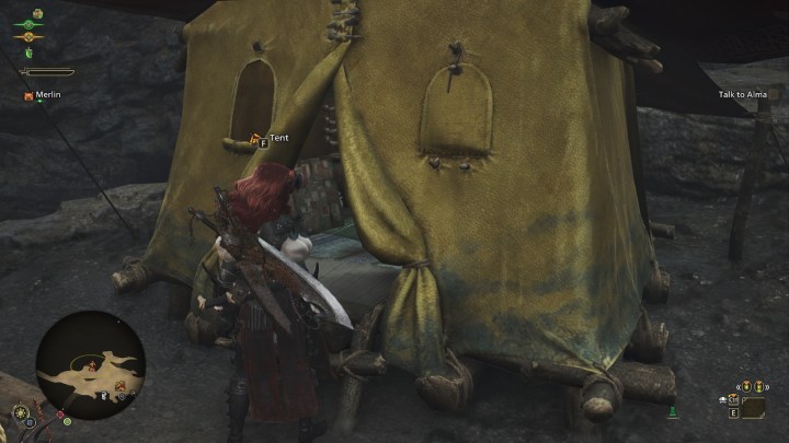 Entering a tent in Monster Hunter Wilds.