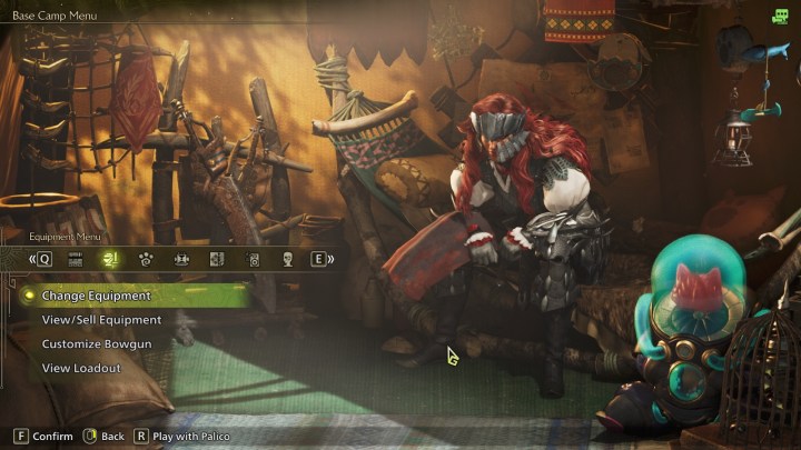 Changing equipment in Monster Hunter Wilds.