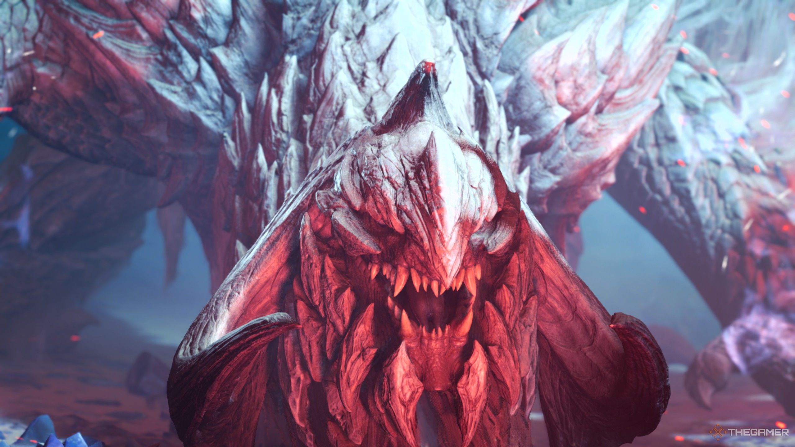 Arkveld glowing red up close in Monster Hunter Wilds.