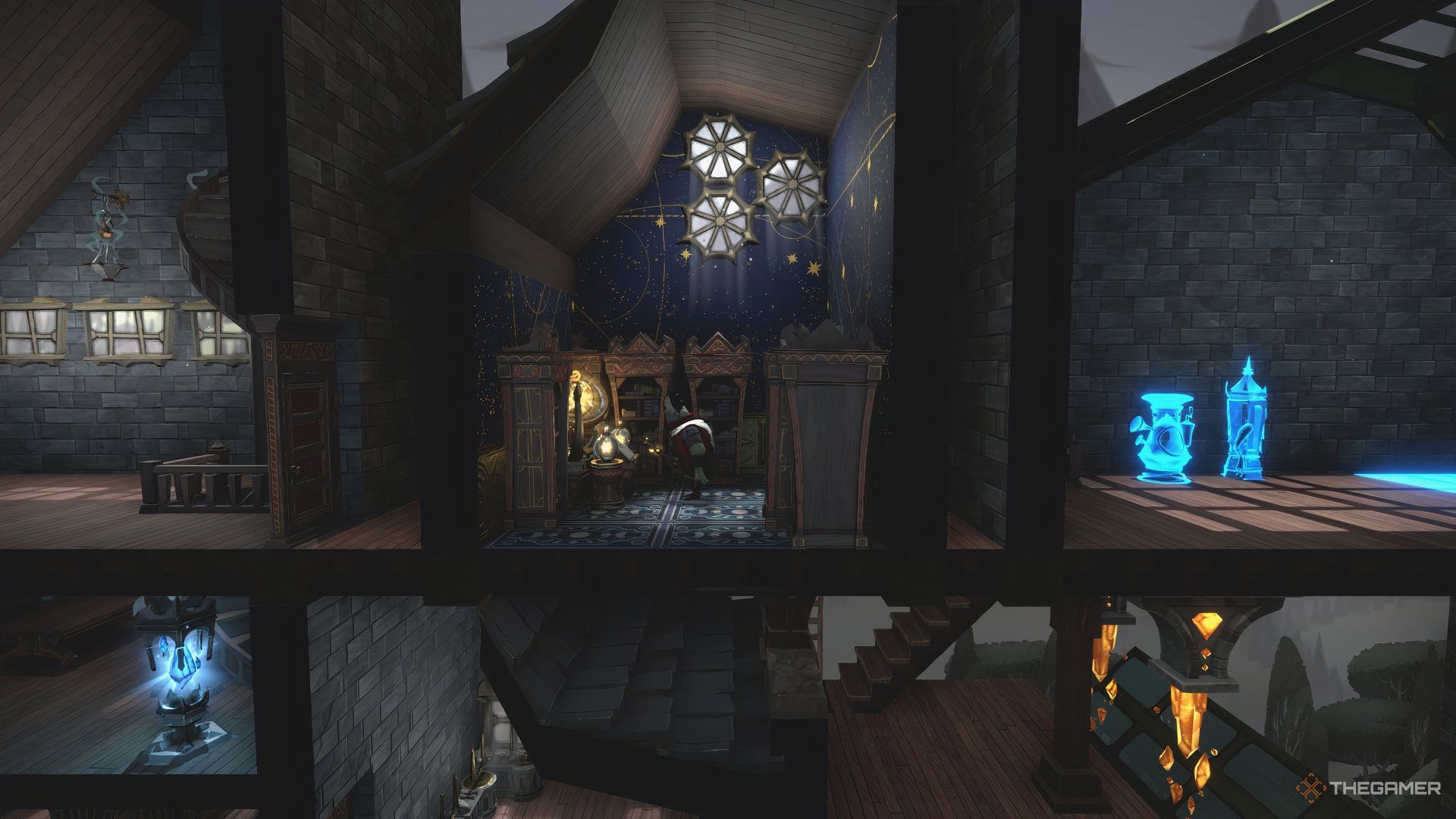 A Lightning Mage conducts research in a secluded room in Mind Over Magic.