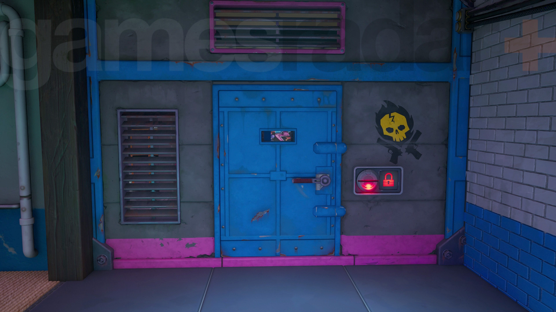 The entrance to a Black Market backroom opened with the Fortnite Outlaw Keycard