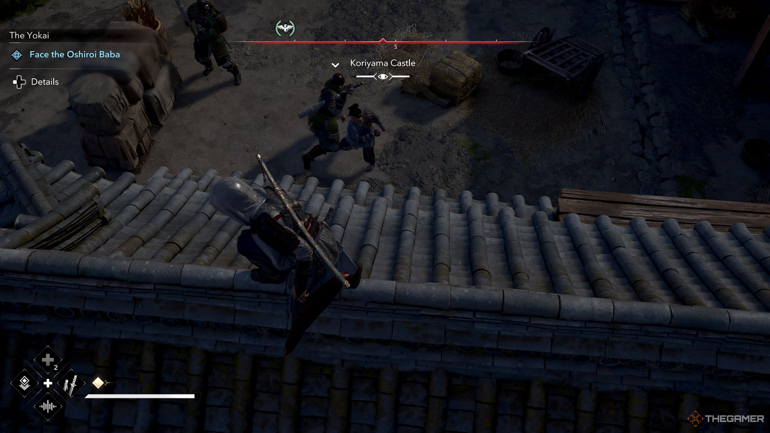 Assassin's Creed Shadows Yaya fighting enemies in castle.