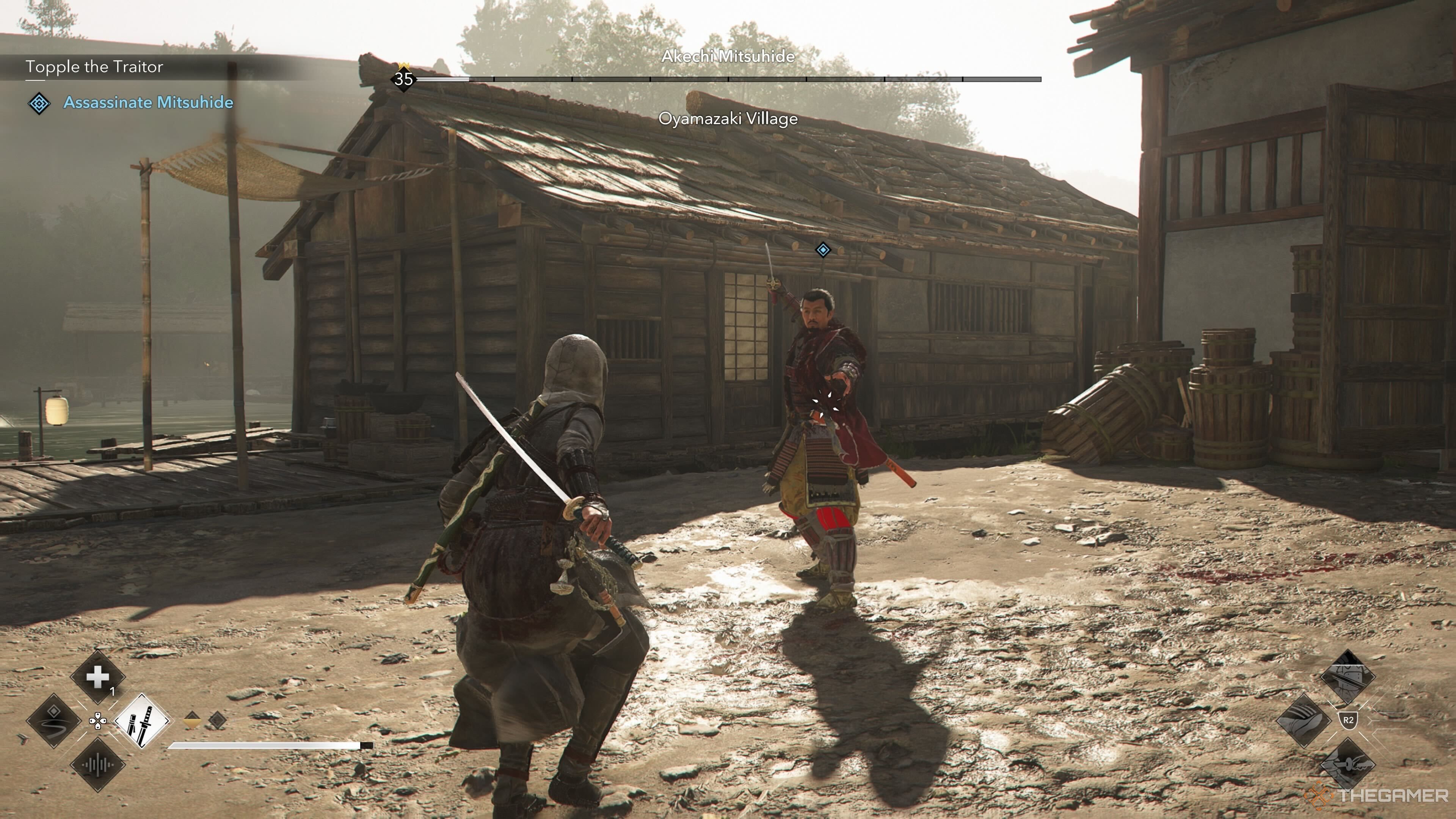Naoe engaging in combat with Mitsuhide.