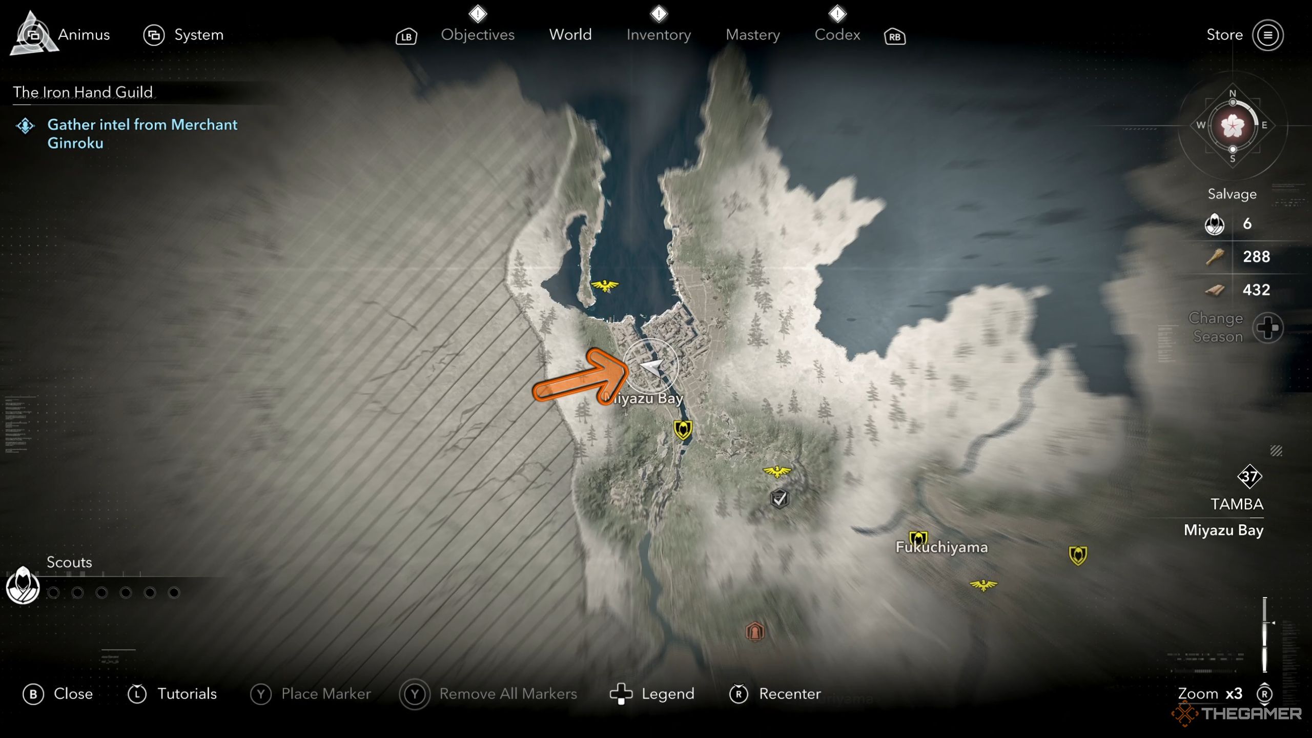 Assassin's Creed Shadows Merchant Ginroku location on the map.