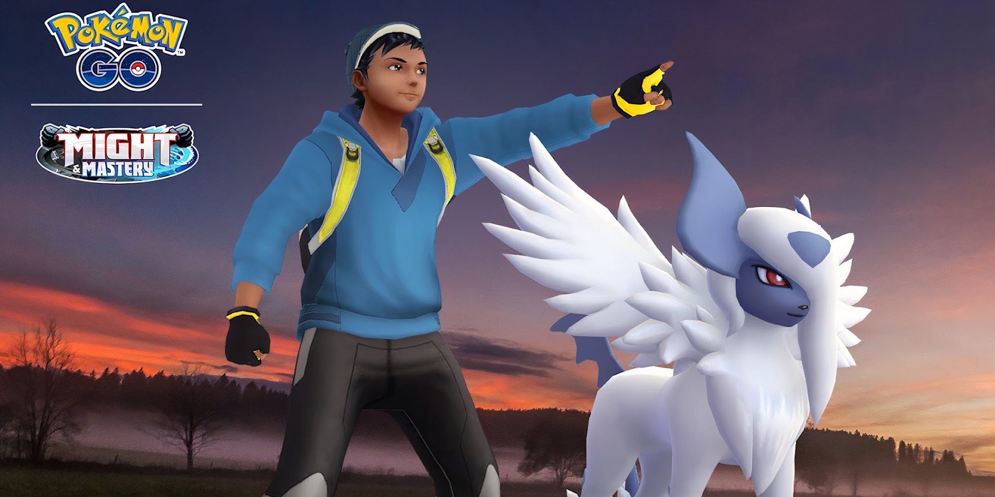 Pokémon Go avatar with Mega Absol in the background.