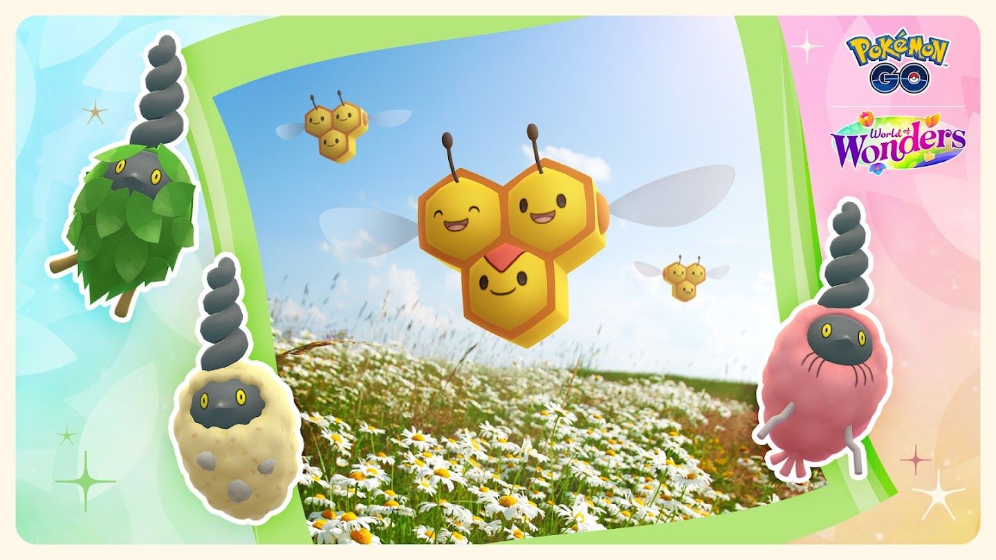 Three Combee in a green frame, with Plant, Sand, and Trash Cloak Burmy outside.