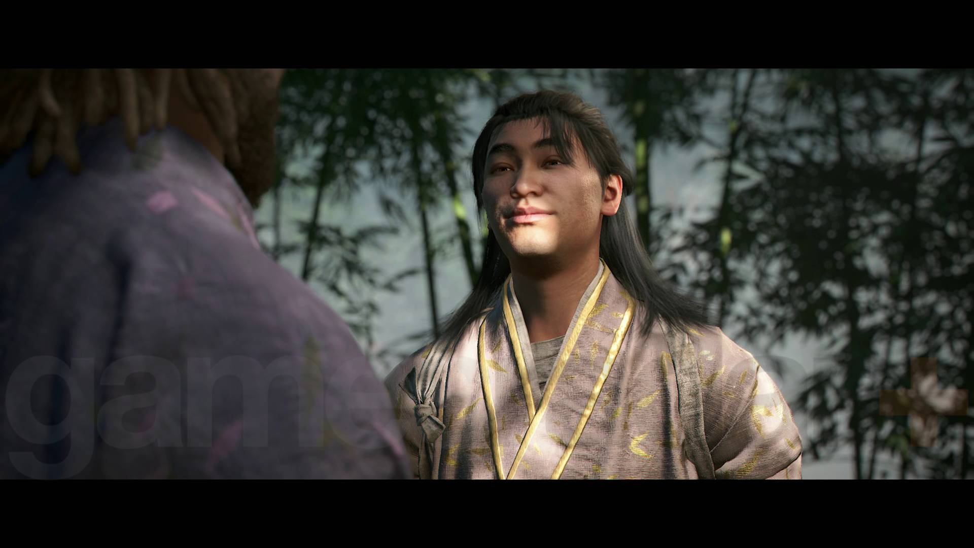 Assassin's Creed Shadows romance options Yasuke and Ibuki in bamboo grove