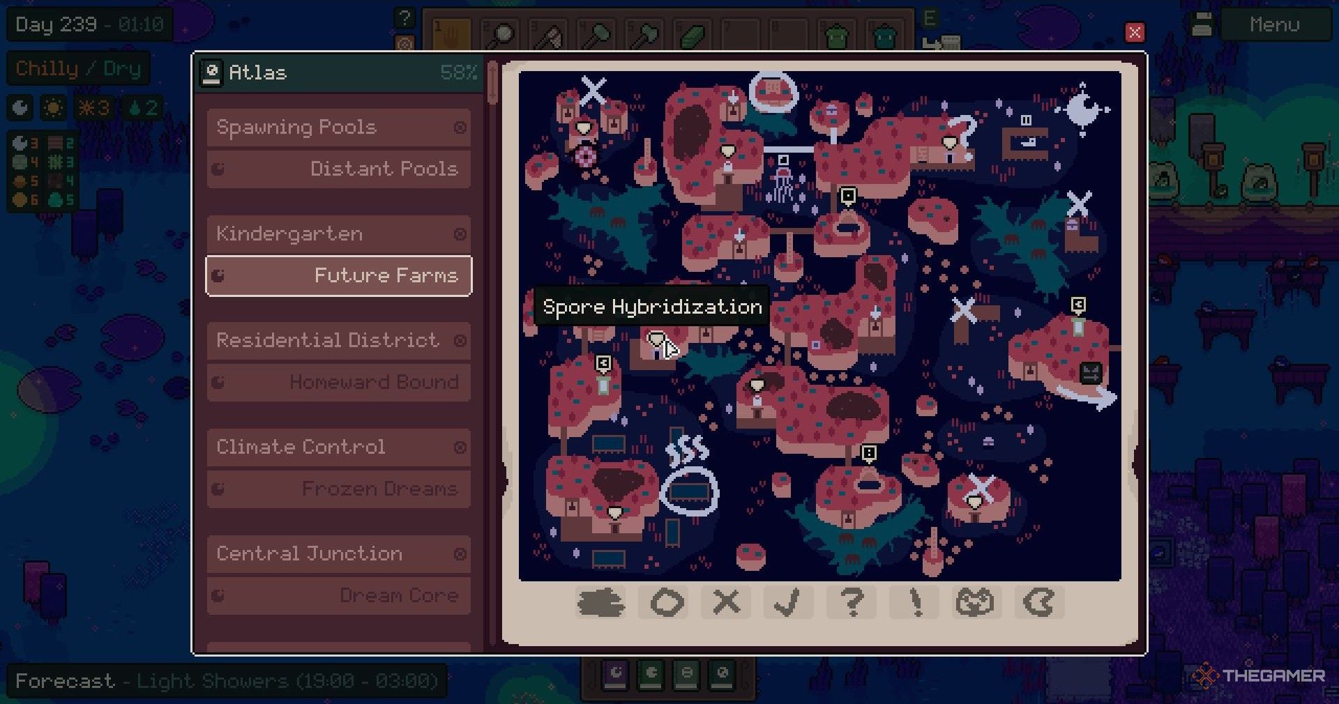 Location of Spore Hybridization on a map of the Future Farms in Mudborne.