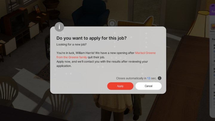 Applying to a job in Inzoi.