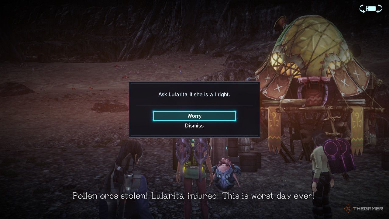Dialogue choice to worry about Lularita in Xenoblade Chronicles X Definitive Edition.