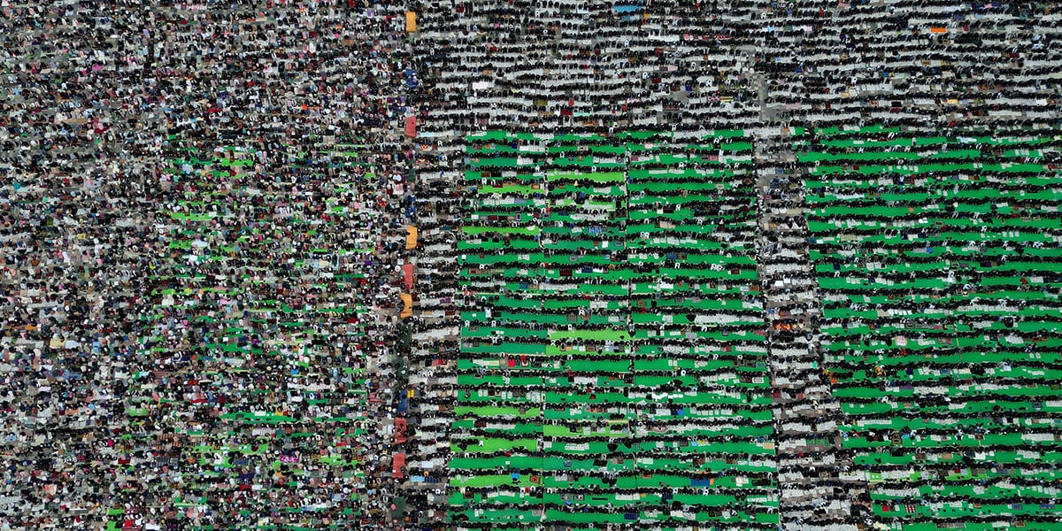 Aerial view of people in Albania attending Eid prayer at Skanderbeg Square in Tirana, Albania, March 30, 2025. — Reuters