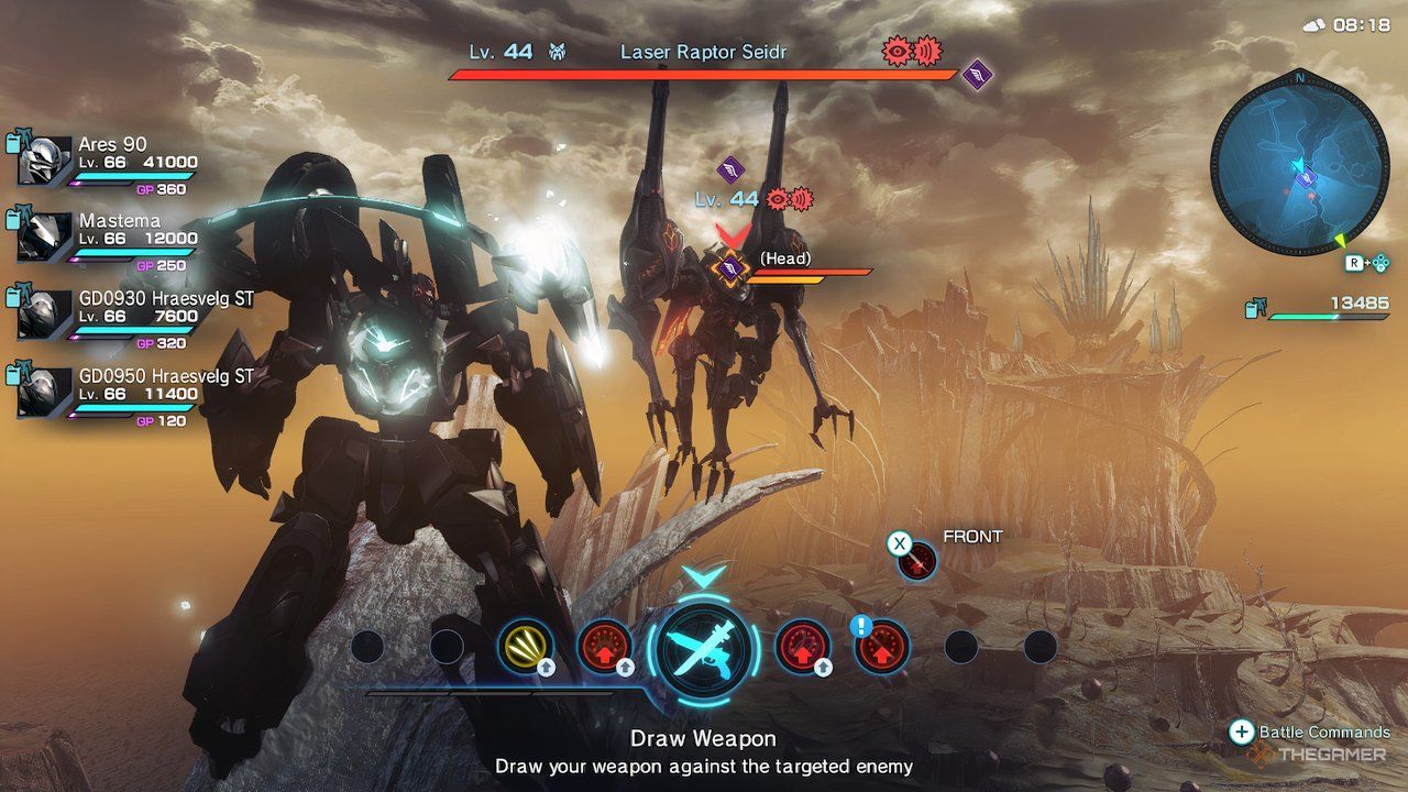 A screenshot of a Seidr enemy in the skies above Cauldros in Xenoblade Chronicles X: Definitive Edition.