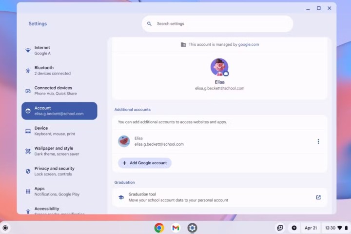ChromeOS 134 Migrate Data Tool for Graduating Students.