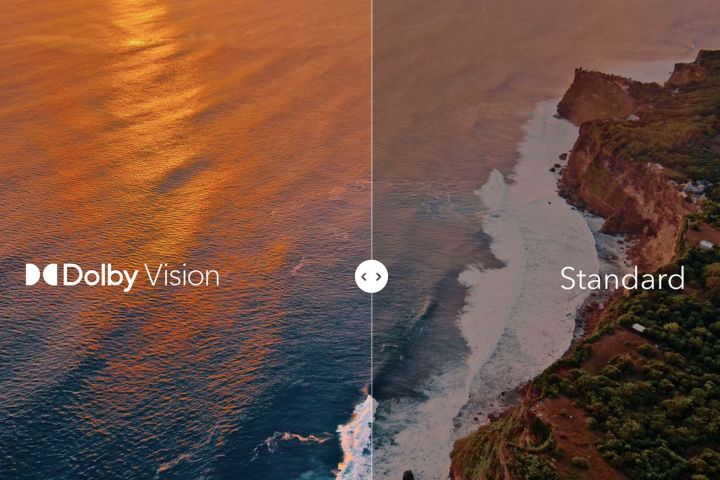 A split-screen demonstration of Dolby Vision versus SDR.