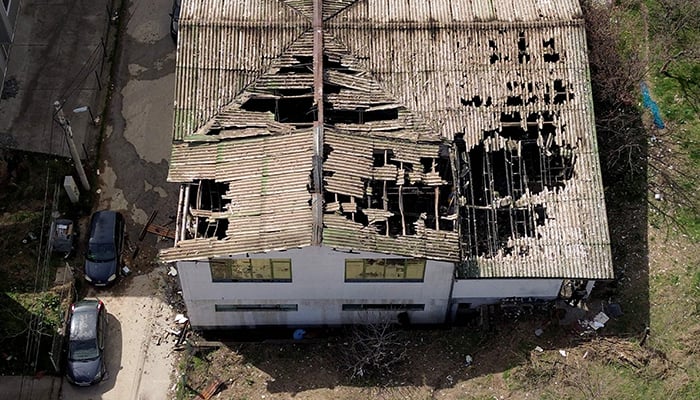Aerial view of the nightclub fire in Kocani, North Macedonia, March 16, 2025. — AFP