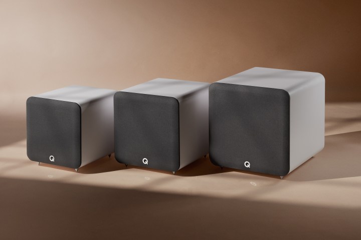 The Q Acoustics SUB Series subwoofers in white.