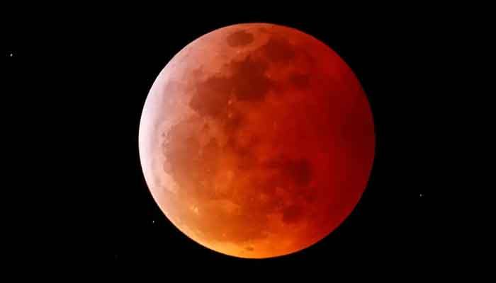 A depiction of a blood-red Moon.