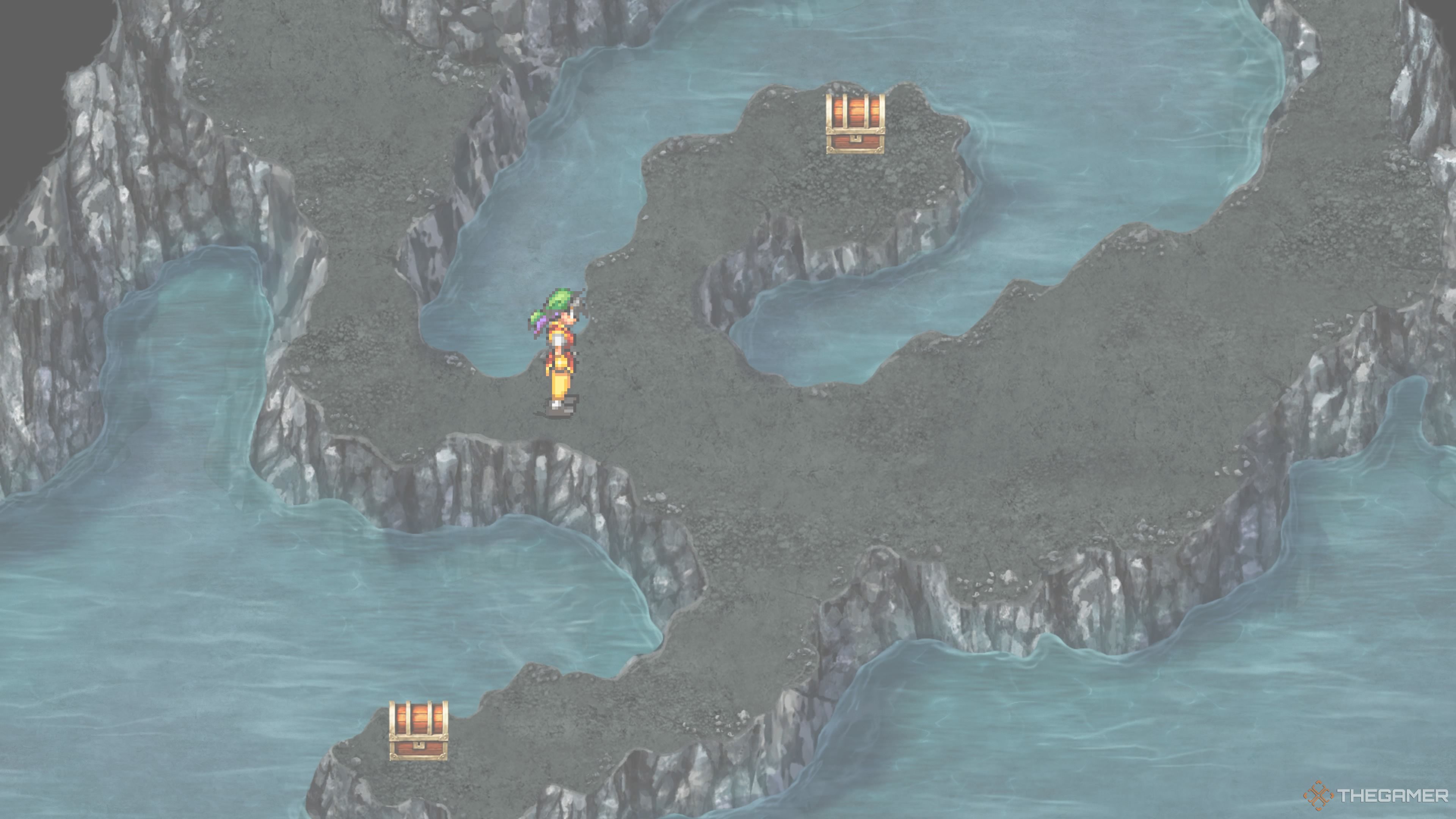 Two treasure chests in the second room of the Toran Lake Castle in the Suikoden 1 HD Remaster