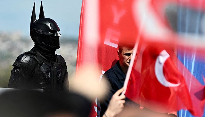 A person in costume joins the rally protesting the arrest of Istanbul Mayor Ekrem Imamoglu in Istanbul, Turkey, on March 29, 2025. — Reuters