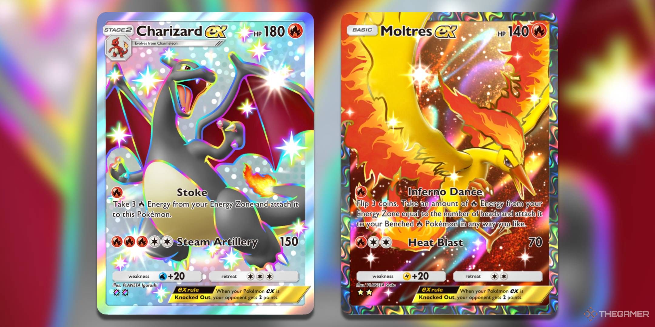 The Charizard ex and Moltres ex cards.